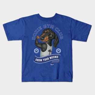 Cute Doxie Gym Club Member to Grow Your Weenie in Blue Kids T-Shirt